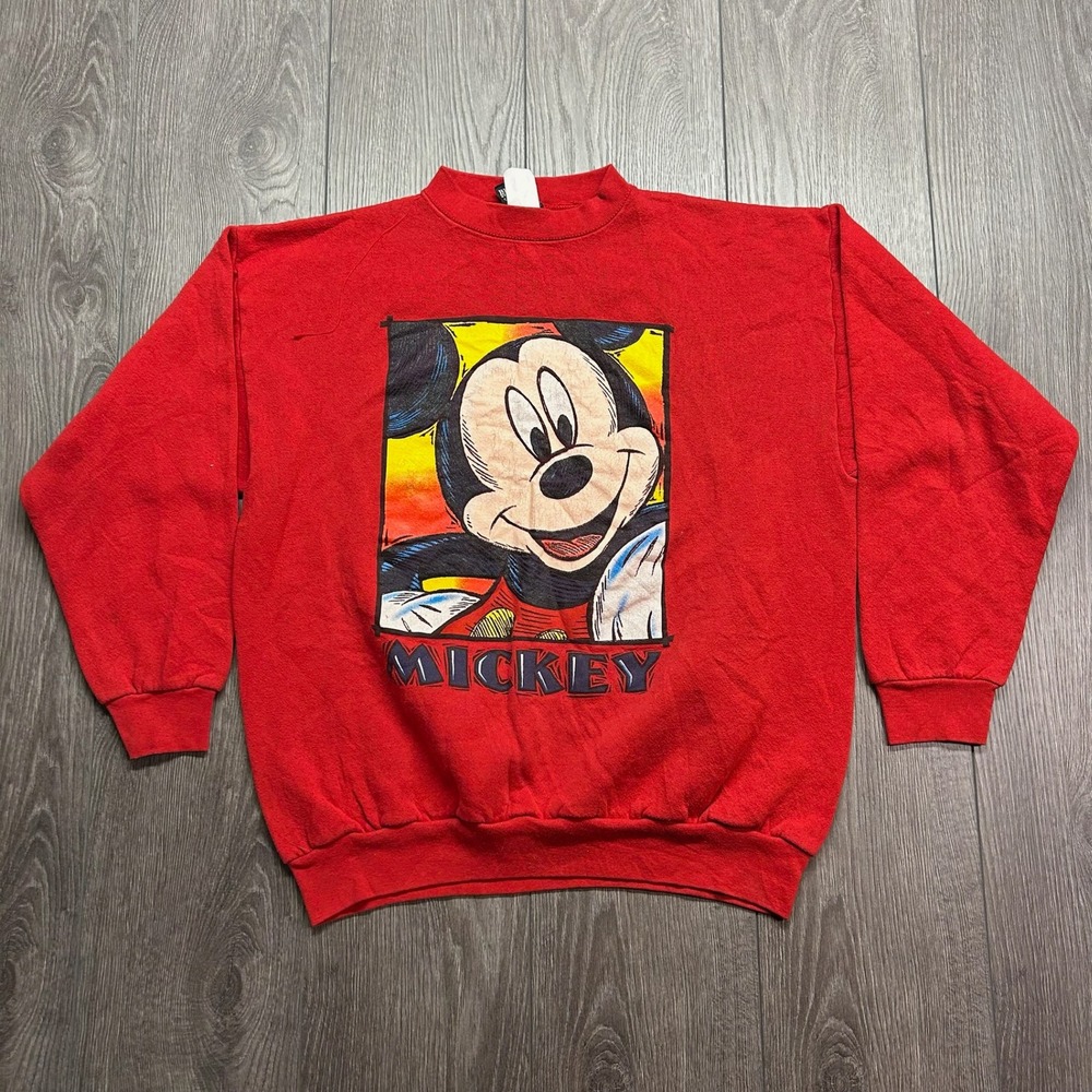 Vintage Mickey Unlimited Sweatshirt Mens Large Red 90s Disney Brazos USA Made